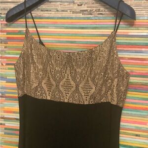 Joseph Ribkoff Black Evening Formal Dress w/ Gold Lace Bodice Sz 10